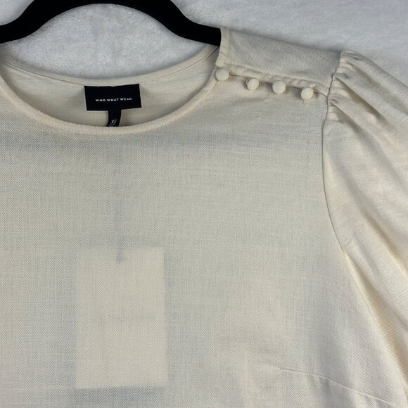 Who What Wear Womens Puff Sleeve Blouse Size XS Cream Coquette Feminine Top NWT - Picture 3 of 9